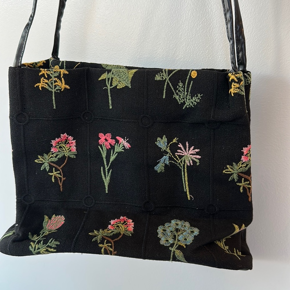 Floral embroidered black bag